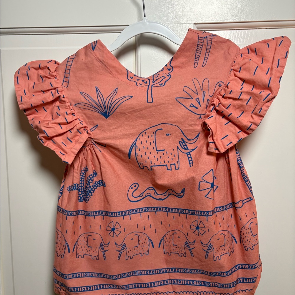 Coral Elephant Print Ruffle Sleeve Dress - Picture 6 of 7